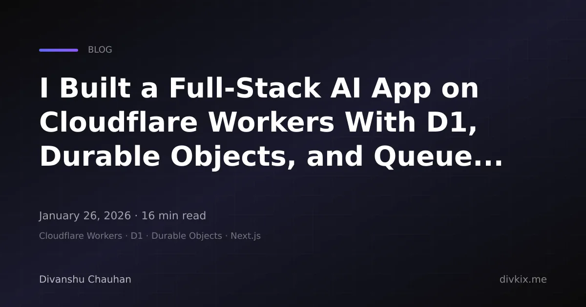 Featured image for I Built a Full-Stack AI App on Cloudflare Workers With D1, Durable Objects, and Queues — Here's What Actually Worked